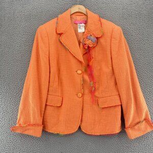 Apriori Blazer Womens 42 Orange Tweed Frayed Ribbon Button Up Jacket Career Work